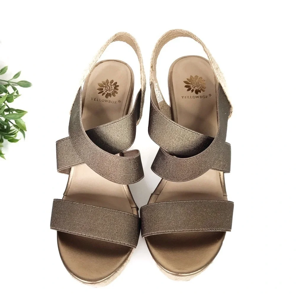 STITCHFIX YELLOW BOX Link Metallic Espadrille Wedge Sandals 8